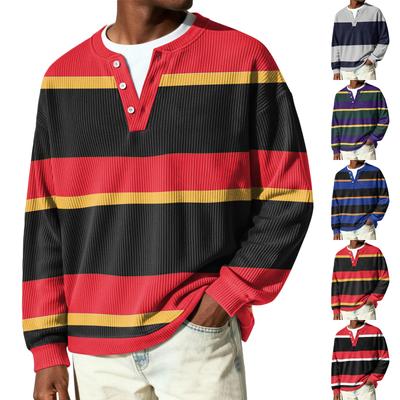 Herren Button-Down Kragen Langarm Rippstrick Pullover