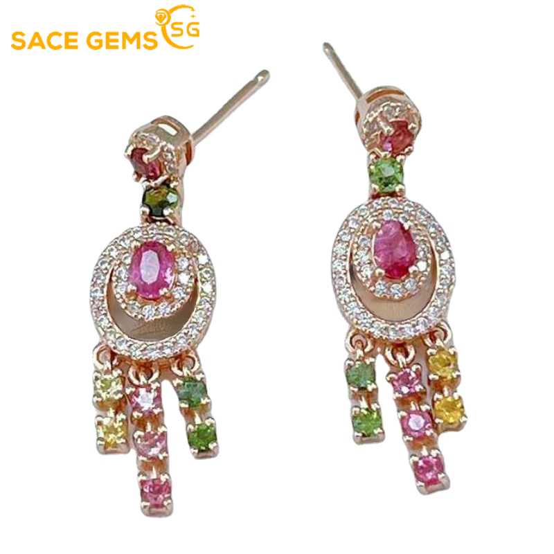 

Женские серьги-подвески SACE GEMS, стерлинговое серебро 925 пробы, 4*6 мм, серьги-гвоздики с натуральным турмалином, Свадебная вечеринка, изысканные ювелирные изделия, подарок разноцветный