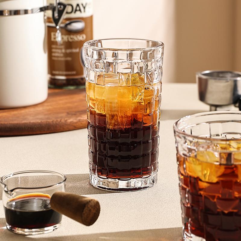 14.1oz 410ml Glass for Woman Relief Diamond Water Cup  Rattan Woven Pattern Glass Cup Cocktail Glasses Drinkware Beverage Mug