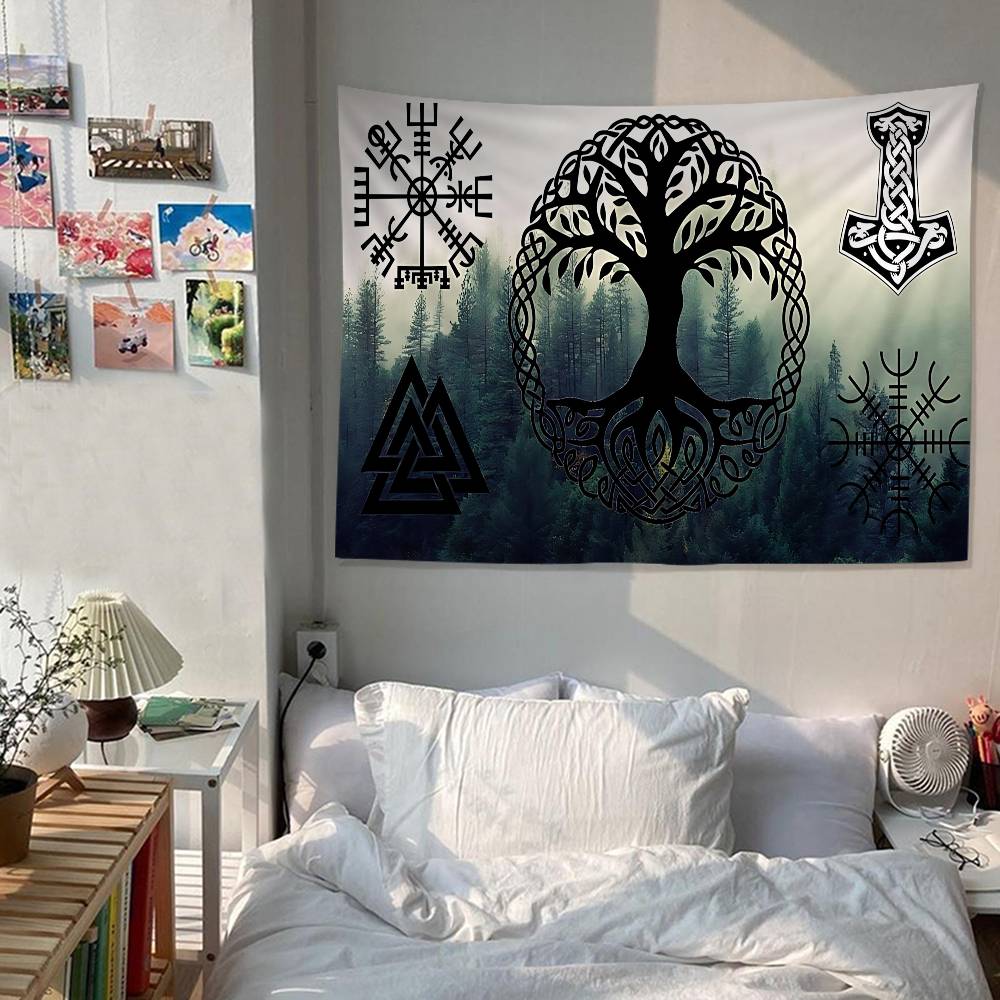 VViking Logo VVegvisir Luxury Hippie Wall Hanging Tapestries for Living Room Home Dorm Decor Art Home Decor