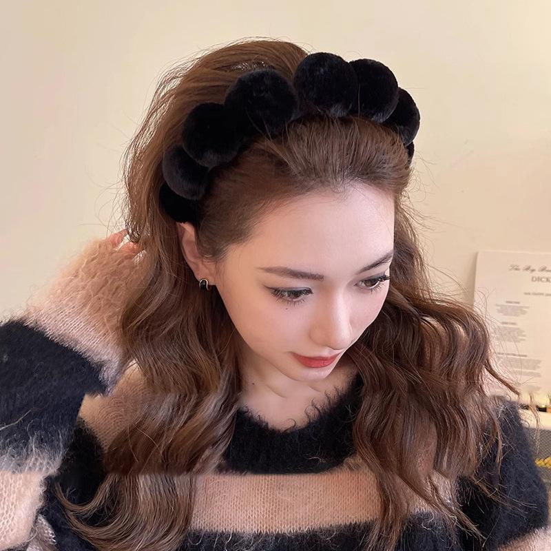 Winter Rabbit Fur Headbands for Women Girls Elegant Faux Furry Headband High Forehead Headband Wide Hair Bands Hair Accessories