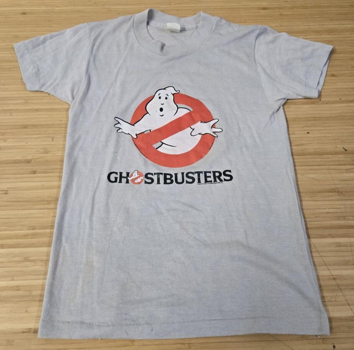 

Vintage Ghostbusters Shirt Size Large Gray 1984 Movie Promo Tee 80s Ghost Logo M