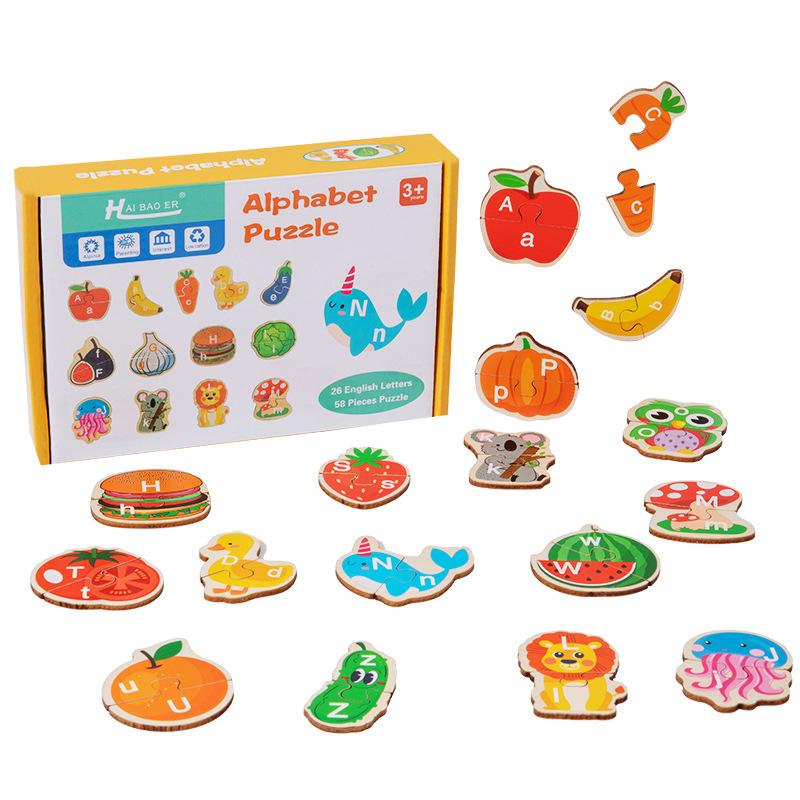 

Монтессори 3D Деревянный Пазл Алфавит Мультяшные Животные Фрукты и Овощи Пазл Ранние Развивающие Игрушки Подарки для Малышей Детей