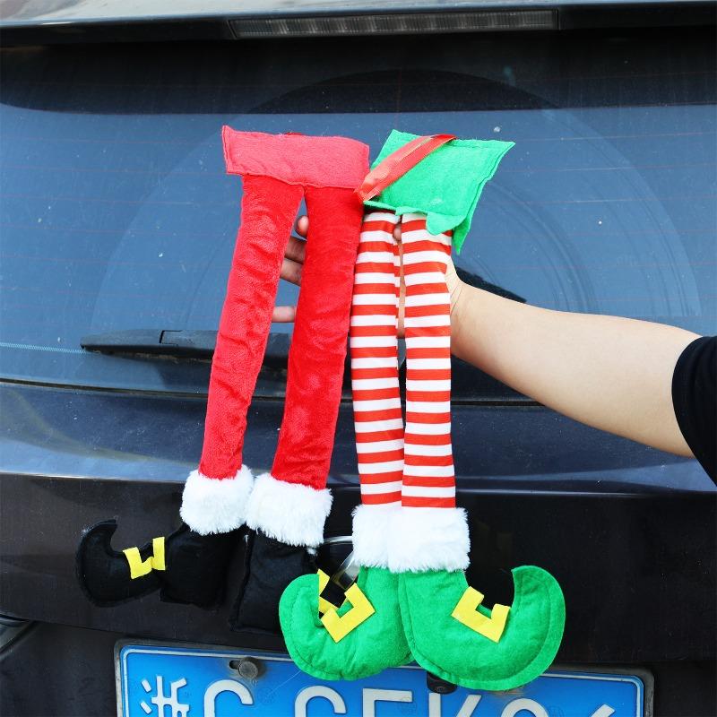 1PC Car Decor Christmas Striped Fabric Hanging Ornament Plush Santa Claus Elf Legs Hanging Ornament Christmas Tree Decoration