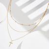 BQN07 RINNTIN Fashion Multi-Layer Cross Necklace Gold 925 Sterling Silver Chain Cross Pendant Necklace Women