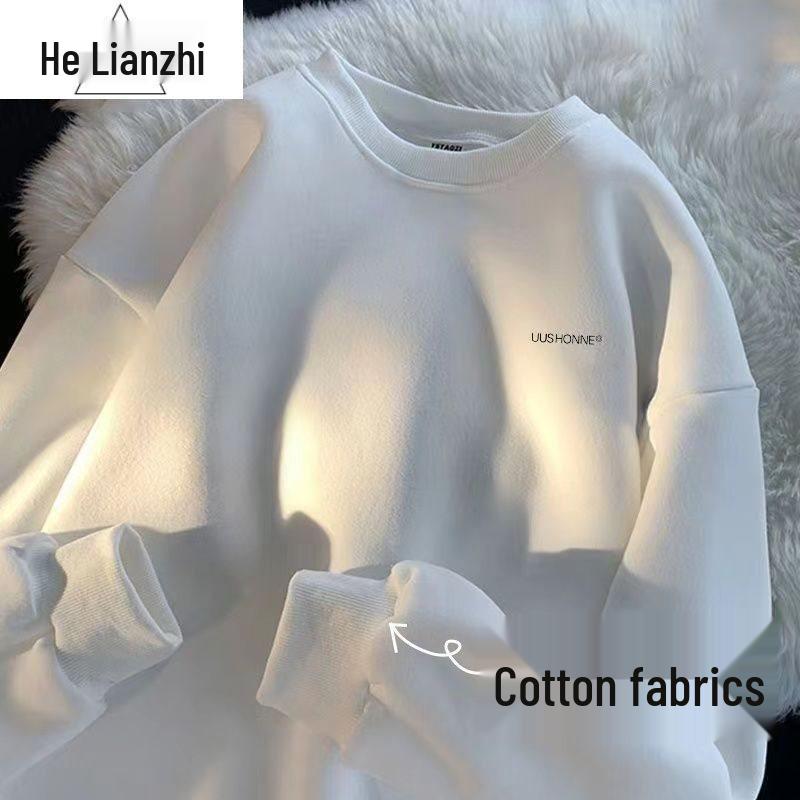 

Unisex Fleece-Lined Crewneck Sweatshirt, Thickened, Long Sleeve, Hong Kong Style, Loose Fit, Casual XL