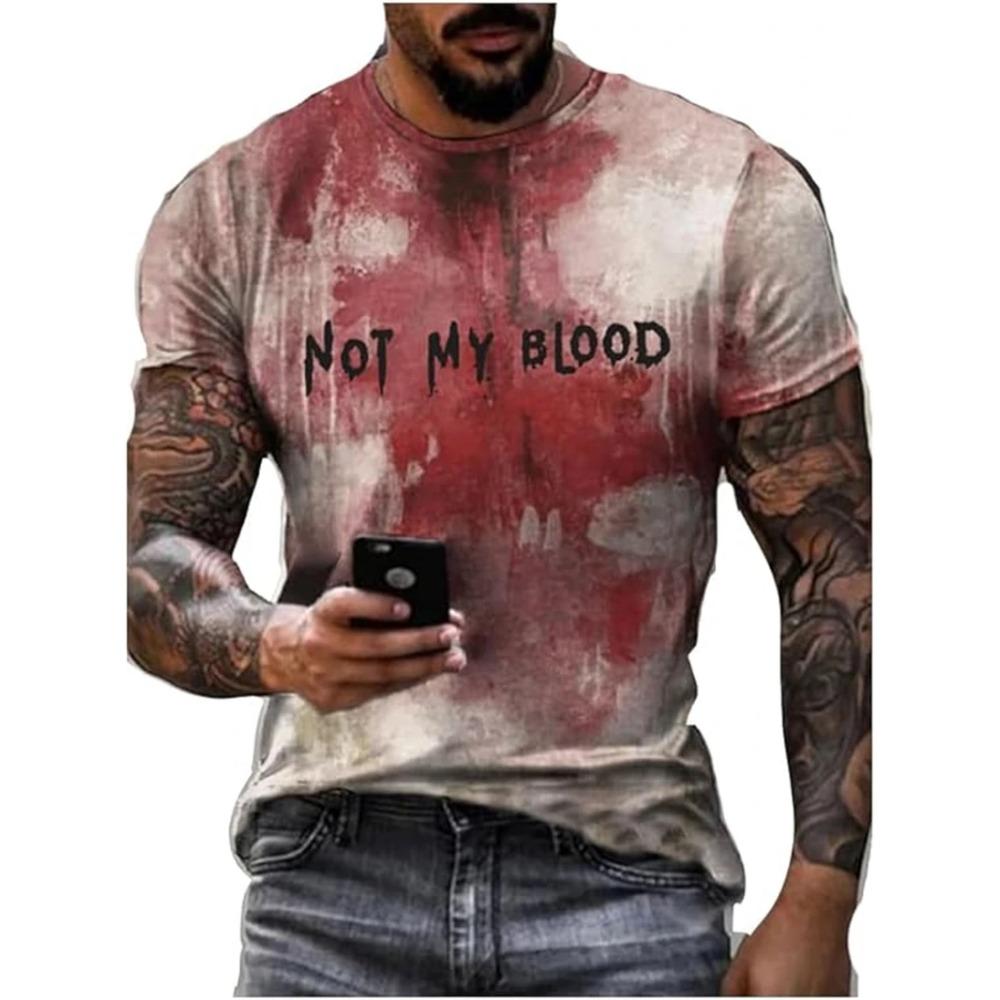 Horror Bloody 3D Digital Printed Men's Personalized and Fashionable Round Neck Short Sleeved T-shirt