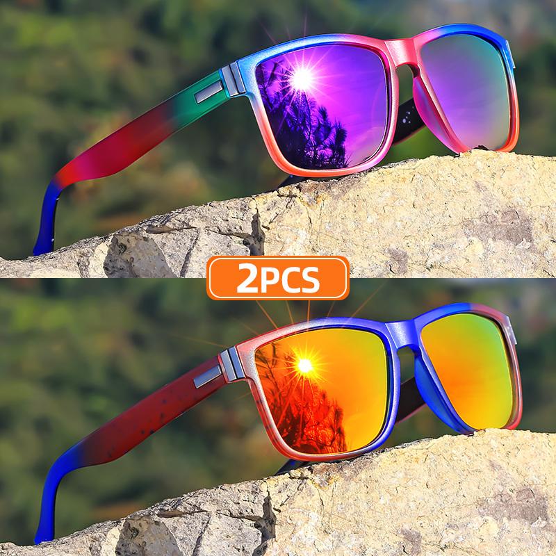 

2Pcs Classic Square Frame Sunglasses Gradient Color Full Rim Polycarbonate Frame Tac Lens Polarizer Sports Style