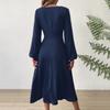 Women's Fashion Casual Solid Color V-neck Twisted Long-sleeve Dress