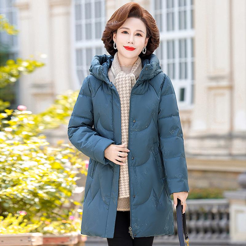 

Women s Plus Size Hooded Mid-Length Down Cotton Coat for Middle-Aged & Elderly - Loose, Warm, and Thickened for Ages 50-60 2XL (125-135 jin) фиолетовый/красный
