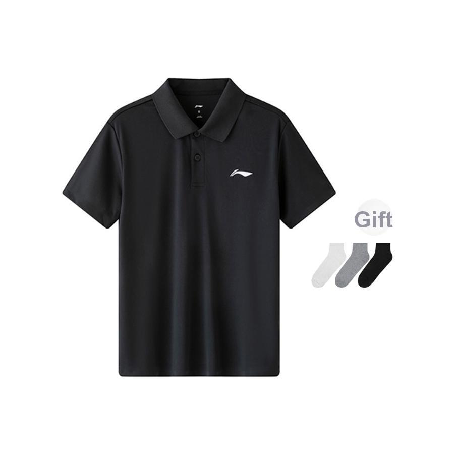 Li-Ning Embroidered Logo Quick-Dry Casual Sports Polo Shirt Men Tops Black APLT139-1