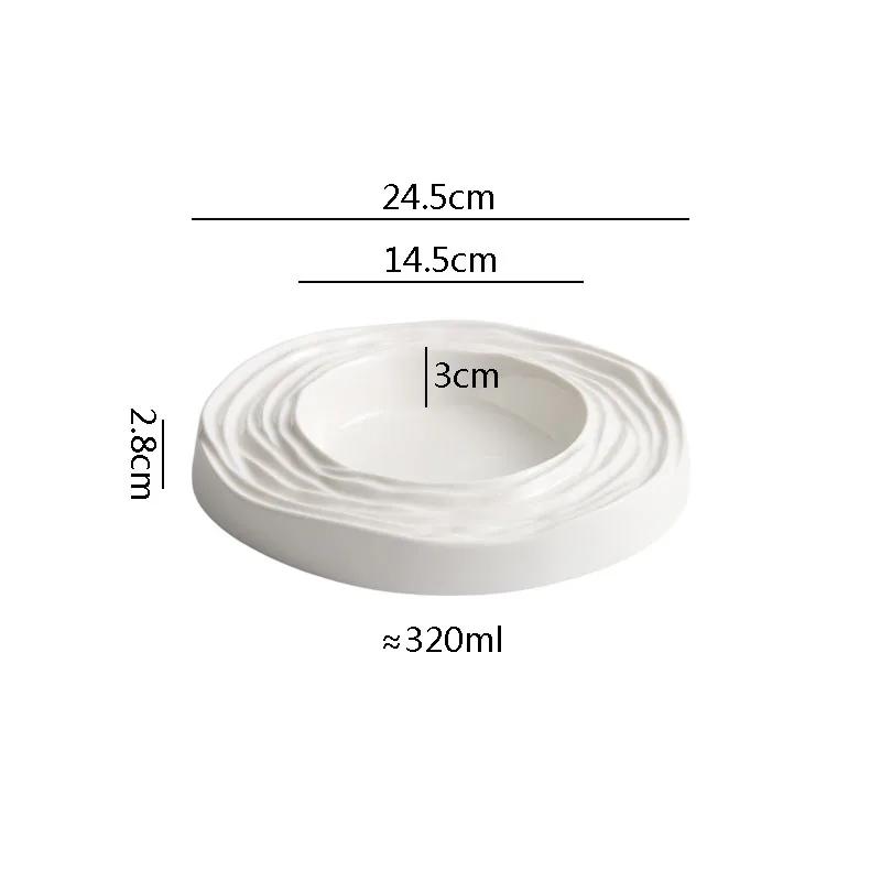 Pure White Ceramic Water Wave Pattern Thick Soup Plate Dessert Plate Sushi Dish Restaurant Molecular Cuisine Specialty Tableware