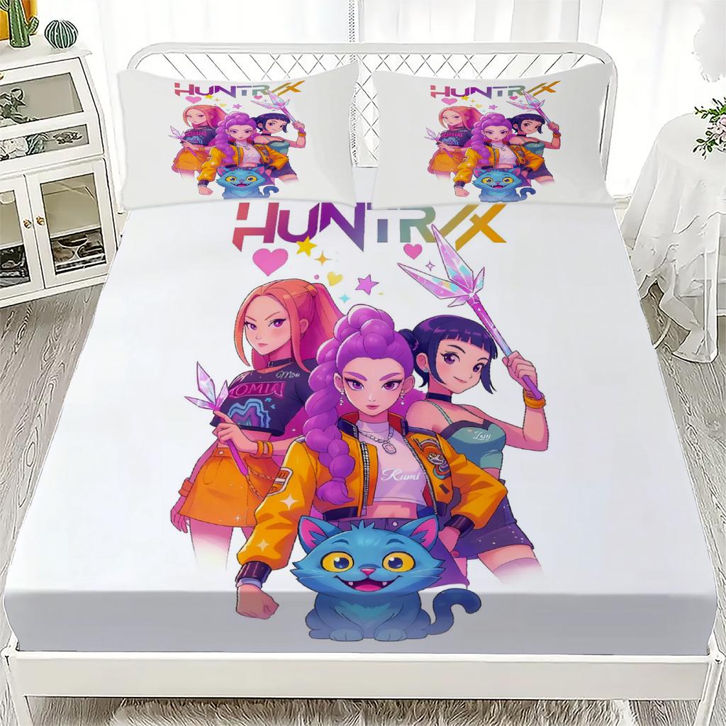 K-Pop D-Demon Hunters Fitted Sheet from Personalized  for Home Decor, Customized DIY Bed Cover Deep Pocket with 2Pillowcases