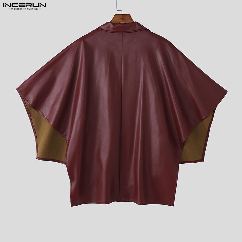INCERUN Men Autumn Winter PU Leather Cloaks Casual Loose Warm Cape Coats