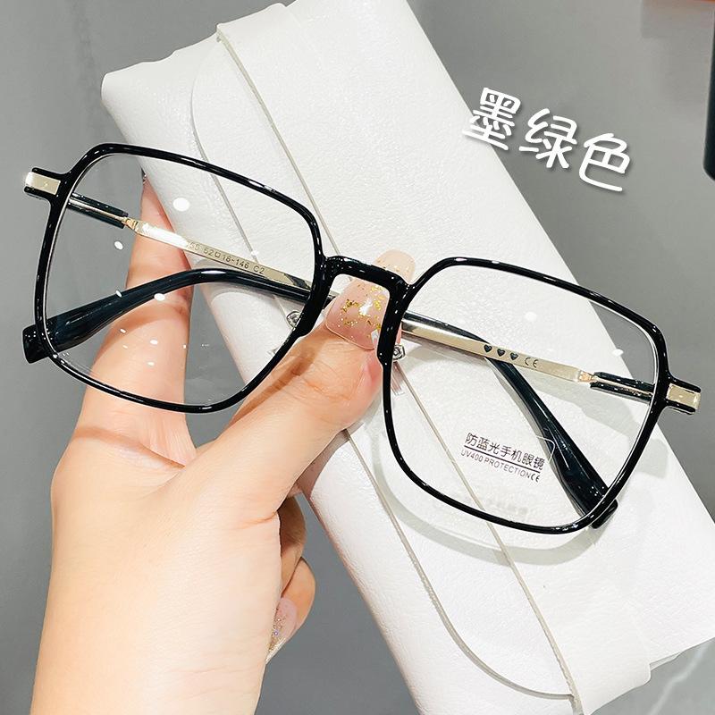 Anti-blue flat light glasses, women's literary and artistic fan, pure desire to show the wind, small face, large square frame, myopia glasses frame, f