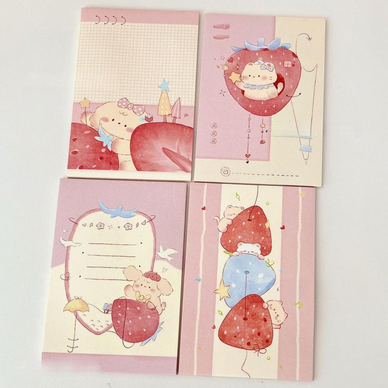 30Page Book Pink Strawberry A7 Sticky Notesself-Adhesive Tearable Notepad Message Stickers For Company Office School Students