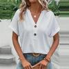 2026 Spring Summer Women Casual Solid Color V Neck Button T Shirt