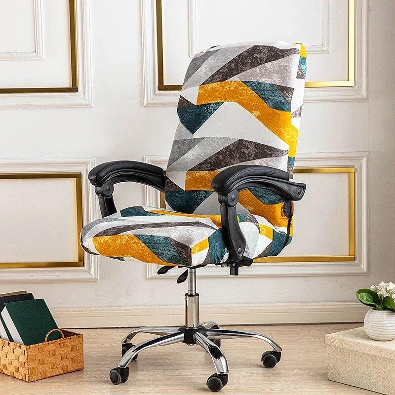 Blommig dator Kontorsstolsöverdrag Elastiskt roterande spelfåtöljöverdrag Stretch Skrivbord Säte Slipcover Funda para Silla de oficina