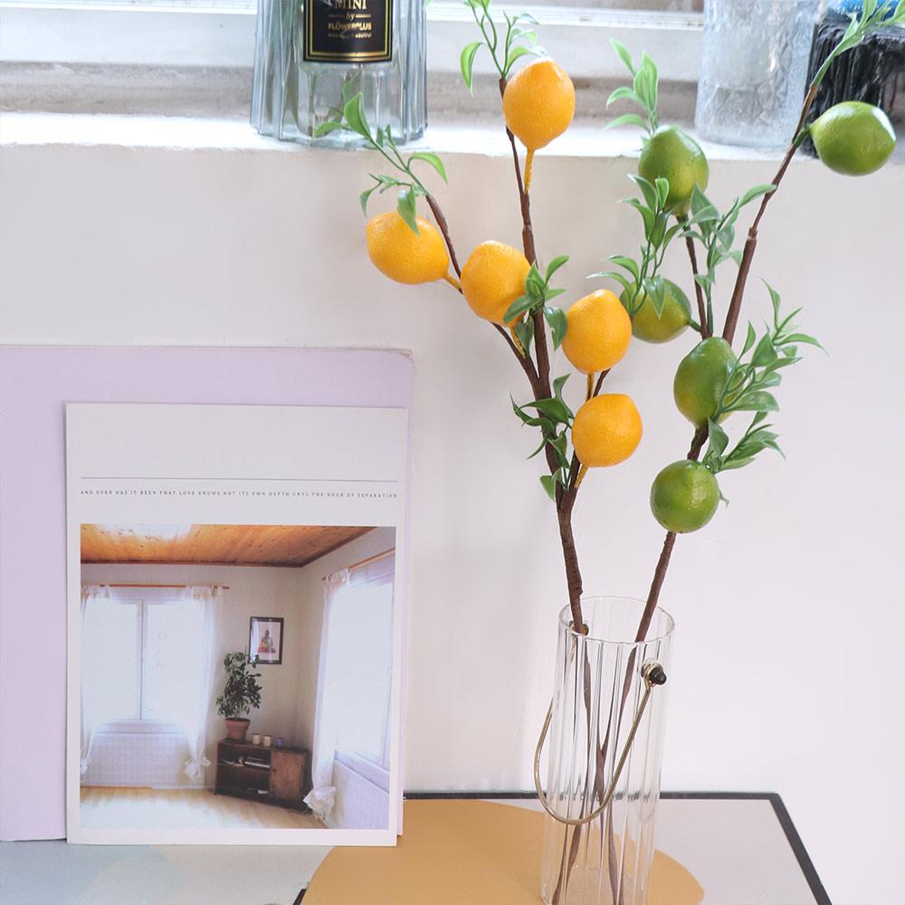 Plastic Artificial Lemon Branch DIY Realistic Simulation Lemon Fruit Tree European Style Green Plants Fake Plants