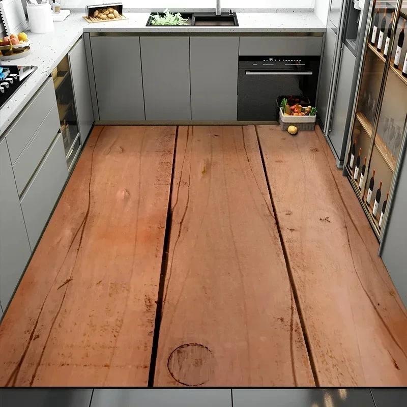 Vintage Teppich mit unregelmäßiger Holzmaserung für Wohnzimmerdekoration Sofa Tisch Großer Teppich Flur Balkon Rutschfeste Fußmatte Alfombra