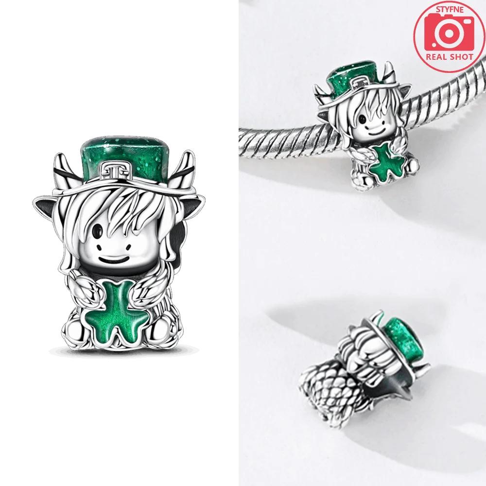 Lucky Four-Leaf Clover Animal Bear Pendant Dwarf Humanoid Original Copper Beads Fit Bracelet Accessory Diy Jewelry Fine Gift