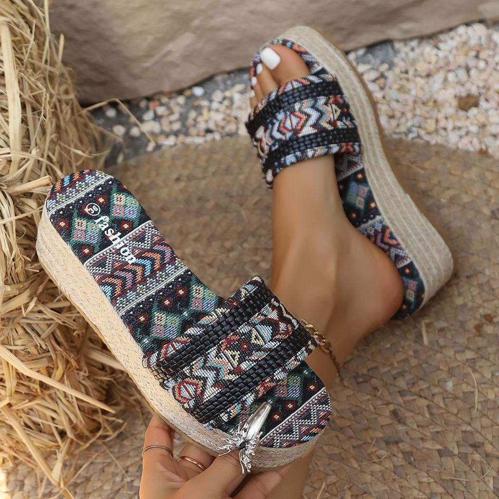 Fashion Women Slippers Summer Platform Shoes for Women New Beach Casual Heeled Sandals Bohemian Handmade Slippers Ladies Slides Women