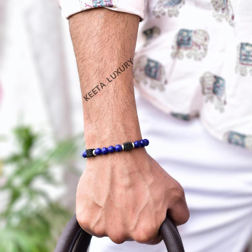 Natural Lapis lazuli and Lava diffusible beaded Bracelet Healing stone bracelet Stretchable bracelet for men Handmade bracelet for him