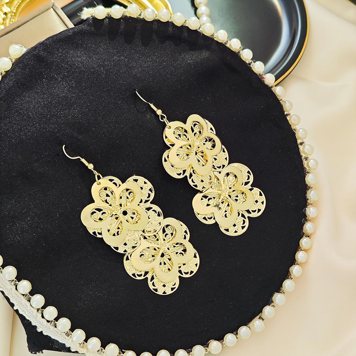 European & American Creative Multi-layer Metal Tassel Flower Earrings
