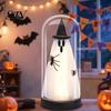 Atmosphere Lamp for Home Indoor Light Up Ghost In Dome Cloche, Halloween Cute Witch Decorative Glowing Figurine Table with LED Kitchen Mantel Tabletop