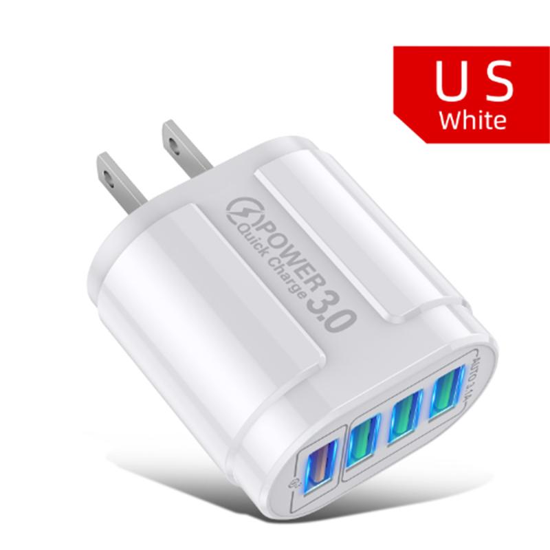 48W QC3.0 Quick Charger 4USB EU US Standard Travel Portable 4 Port Fast Charging Suitable For Android iPhone Xiaomi Other Devices