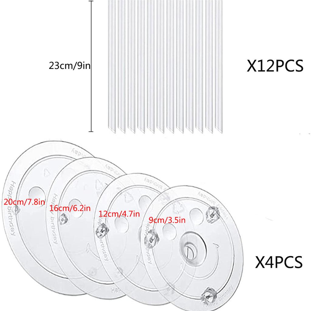 12 Pieces Plastic White Sticks Dowel Rods  in Cake Stands and 4 Pieces Cake Separator Plates for Tiered Cake Stacking