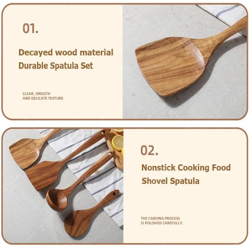 Wood Soup Spoon Food Shovel Spatula Nonstick Wood Frying Spatula Rice Spoon Cooking Tools 4PCS Household Kitchen Utensil Set