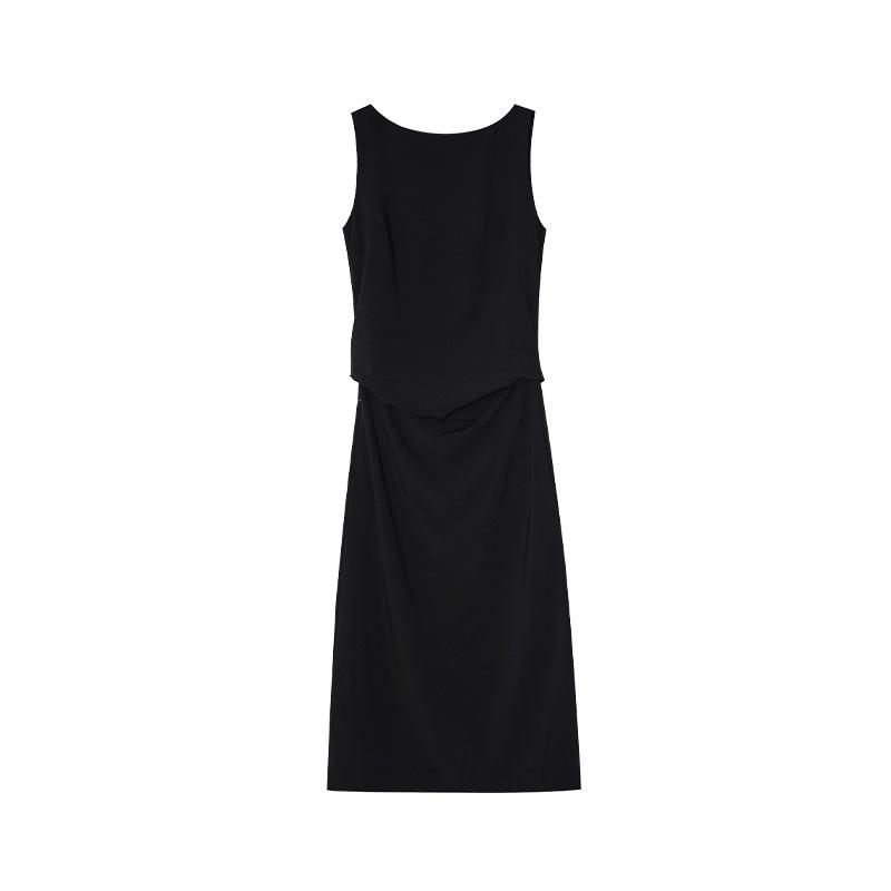 

Spring Arrival: Hepburn-Inspired Waist-Cinched Long Sleeveless Dress for Women (C8515) Small чёрный