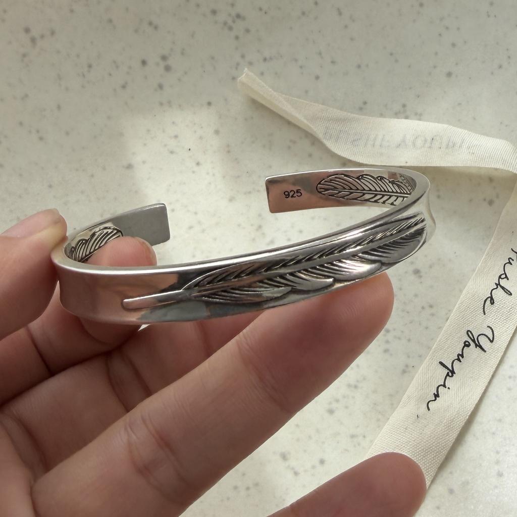 Xiaomi 100% Solid 925 Sterling Silver Retro Bracelet for Women Geometric Vintage Feather Pattern Shape Simple Bracelet Birthday Gift