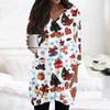 Womens Tops V-neck 3/4 Sleeve Blouses Casual Mid-length Shirts Fashion Christmas Print Tunic Tops With Pockets