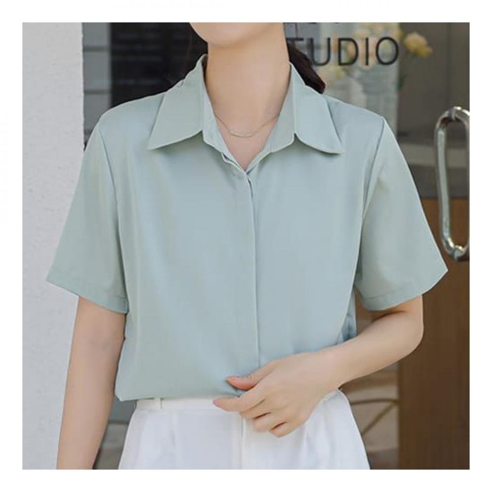 Navava Women Vintage Simple Short Sleeve Shirt Nb2232