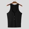 INCERUN Men Deep U Neck Sleeveless Buttons Rib Fitted Casual Tank Tops