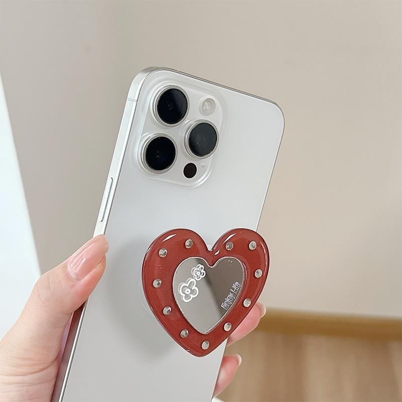 Love Small Mirror Mobile Phone Airbag Holder Adhesive Rhinestone Adhesive Telescopic Folding Desktop Lazy