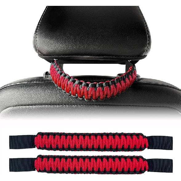 Paracord Headrest Grab Handles for Jeep Tacoma Bronco,Heavy-Duty Back Seat Grab Handles (Black)
