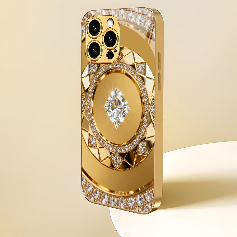 Diamantmuster galvanisierte Glas-Handyhülle geeignet für iPhone 17 16 15 14 13 12 11 Pro/Max/Plus stoßfeste Rückseite