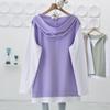New Spring and Autumn Oversized Patchwork Loose Mid Length Casual Long Sleeved Hooded Fake Two-piece Hoodie for Women