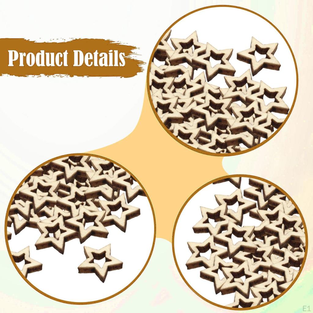 100 Pieces Hollow Star Unfinished Wood Cutouts Multipurpose Hoops for Party