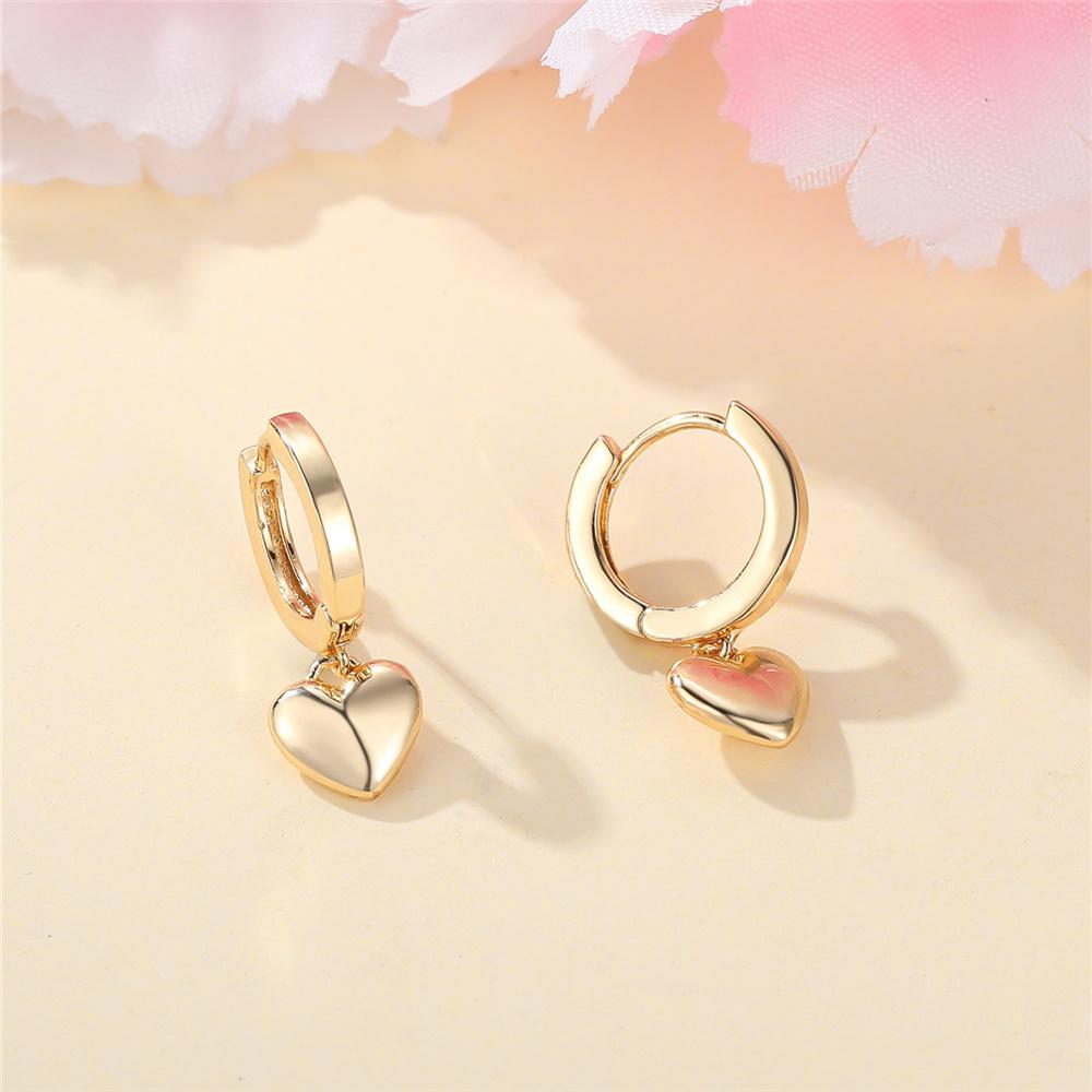 Cute Female Gold Color Heart Round Metal Hoop Earrings Fashion Girlfriend Gifts Wedding  For Women