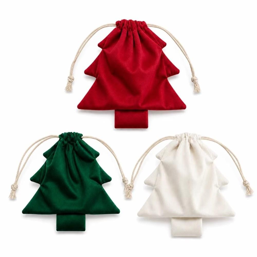 3Pcs/Set Velvet Christmas Tree Gift Bags Tree Shaped Christmas Candy Treat Bag Birthday Party