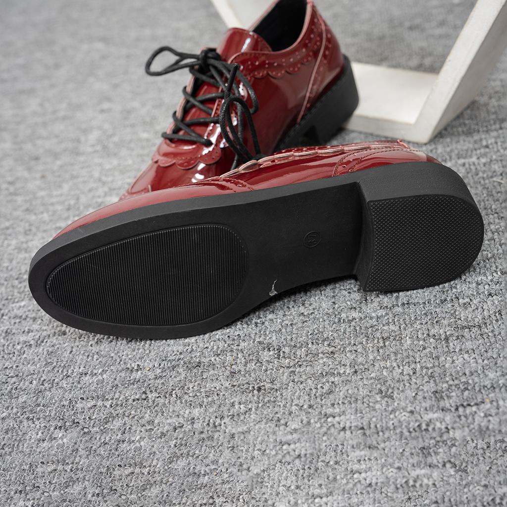 Fashion Aphixta New 3.5cm Pointed Toe Patent Leather Shoes Women Loafers Wine Red Square Heels Shoes For Woman Student Footwear