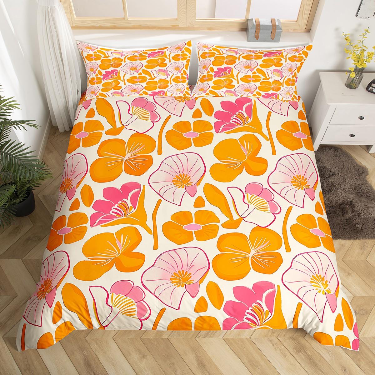 

Comforter Homewish Orange Cherry Blossoms Garden Flower Floral Bedding Setcountryside Plant Bed Set Comforter (quilt)-EU Single(135*200cm)3pcs