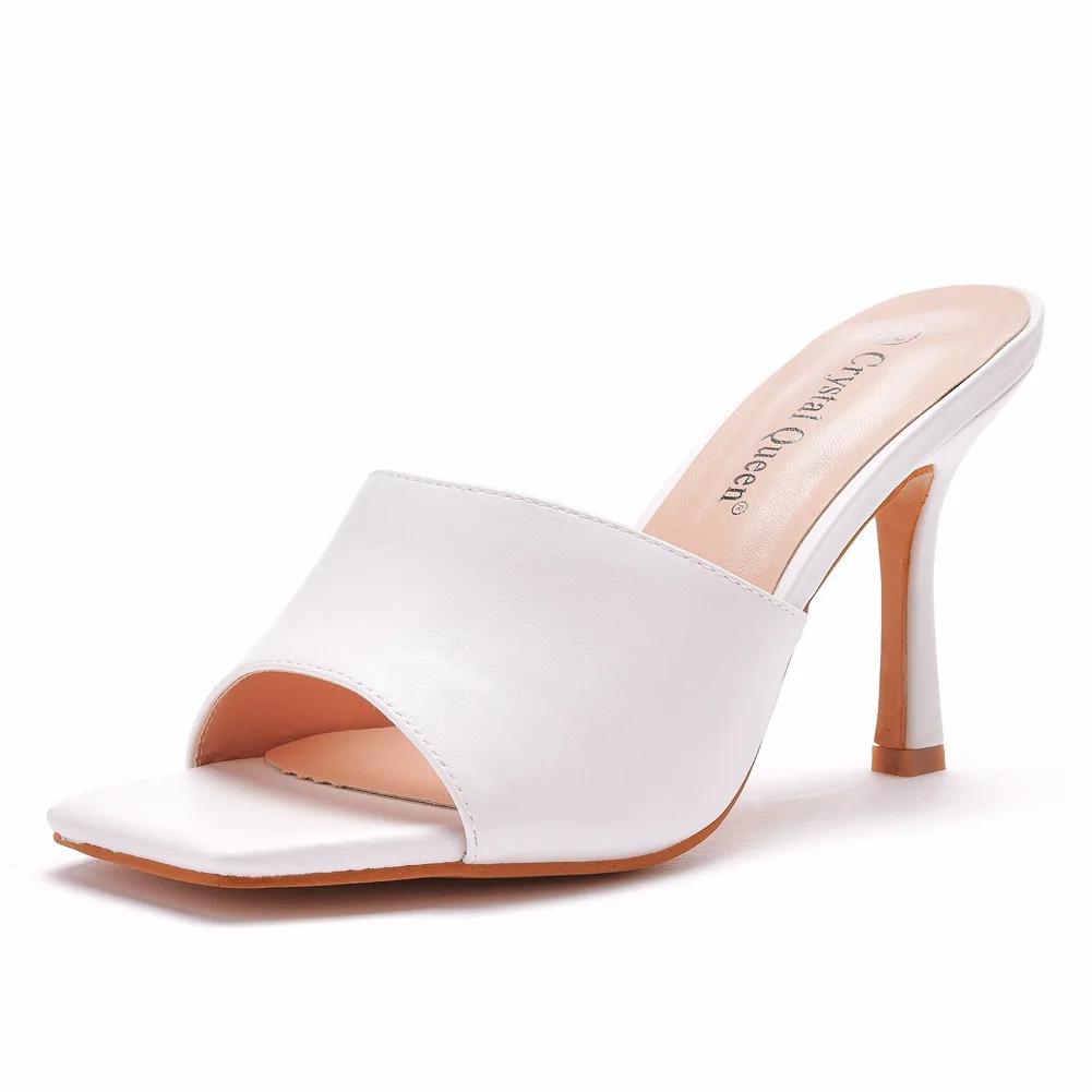 Sandale Damă Vară Confortabile Vârf Pătrat Decupate Slip-on PU 9CM Toc Înalt Subțire Sandale de Petrecere Modă Pantofi Damă Galben