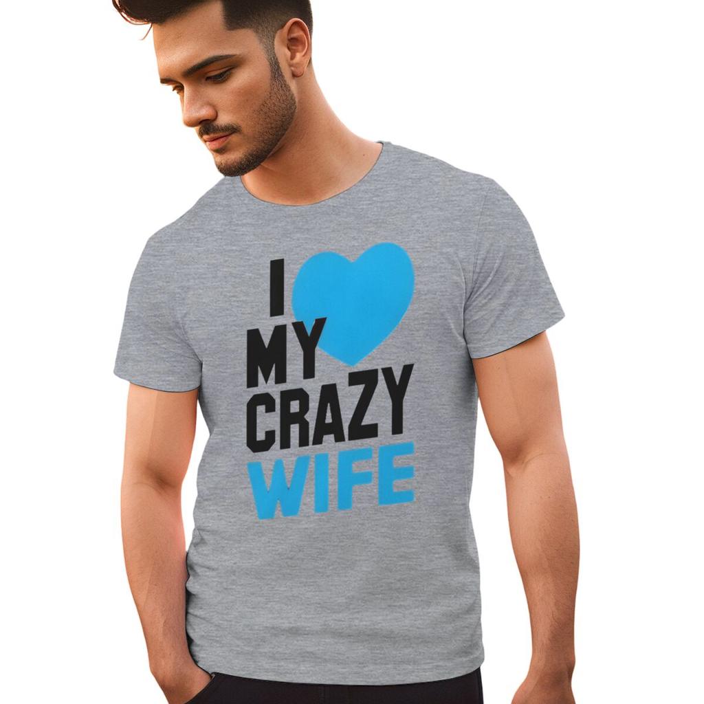 Fun Heart Print I Love My Crazy WifeHusband Pattern Couple T Shirt Casual Lovers Matching Tops Women Men Valentine Tshirts Gift