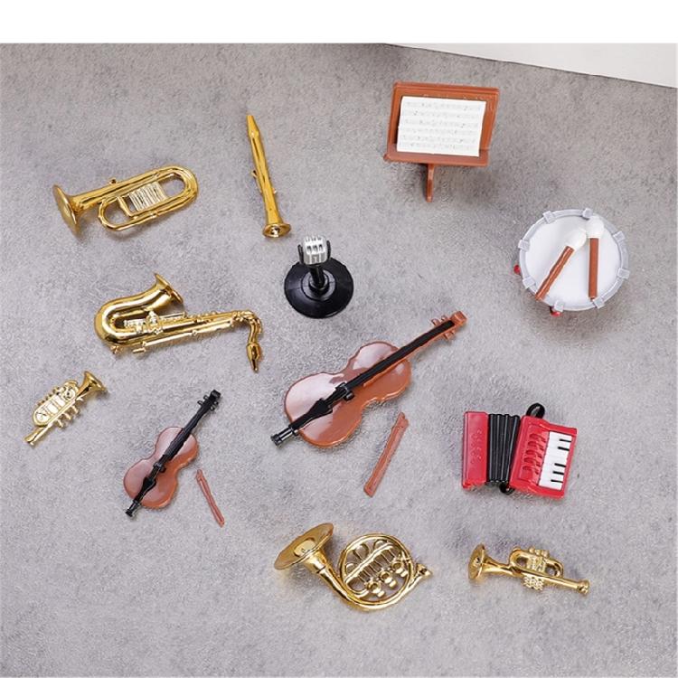 Small Plastic Musical Instrument Set Miniature Model Figurine For Doll House Decoration Including Accordion And Saxophone