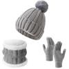 Winter Warm 3-Piece Set Fleece Lined Knit Beanie Scarf Gloves for Men Women